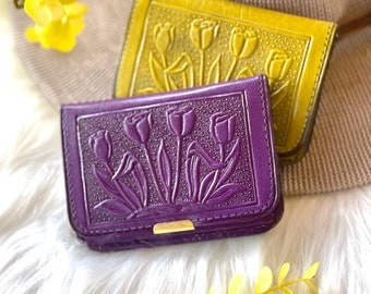 Embossed Leather Women's Small Wallet • Handmade Floral Card Holder