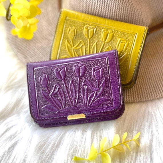 Embossed Leather Women's Small Wallet • Handmade Floral Card Holder