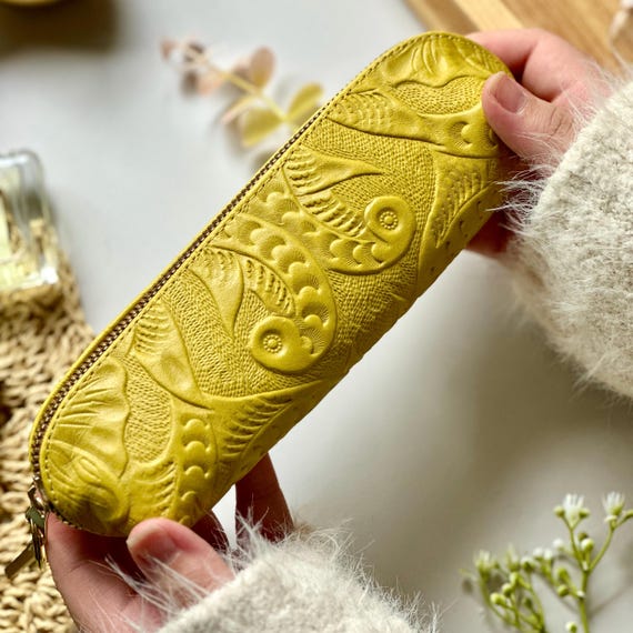 Leather Embossed Personalized Pencil Cases • Fun colorful Pencil pouches