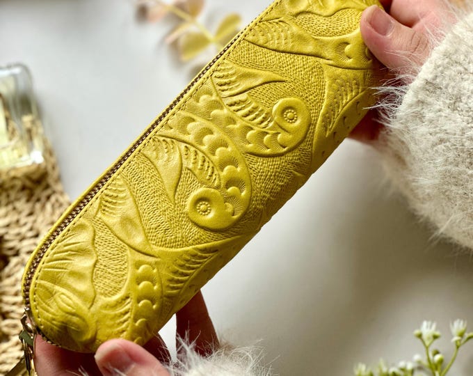 Leather Embossed Personalized Pencil Cases • Fun colorful Pencil pouches