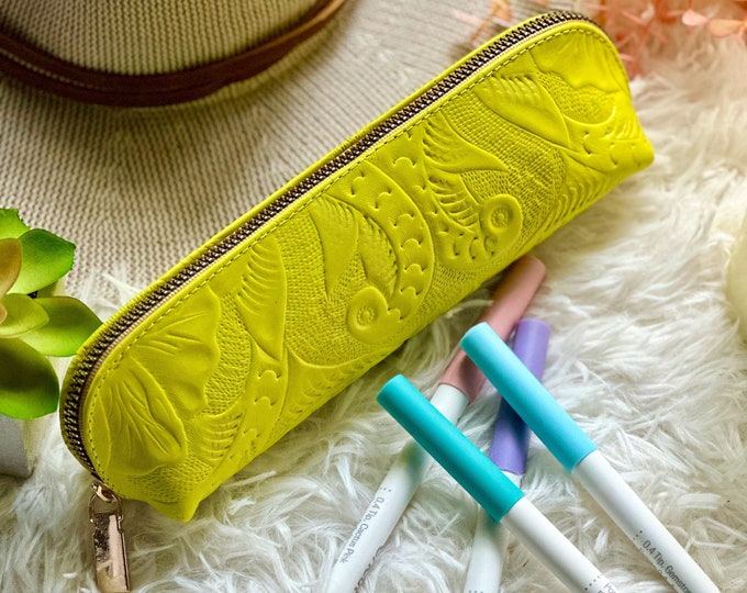 Leather Embossed Personalized Pencil Cases • Fun colorful Pencil pouches