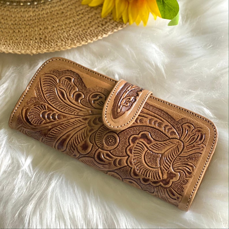 Tooled Leather Womens Wallets Wallets for Women Gifts for Etsy