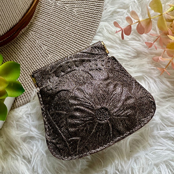 Embossed Leather Pouch for Women • Jewelry bag • Small wallet • Cable pouch