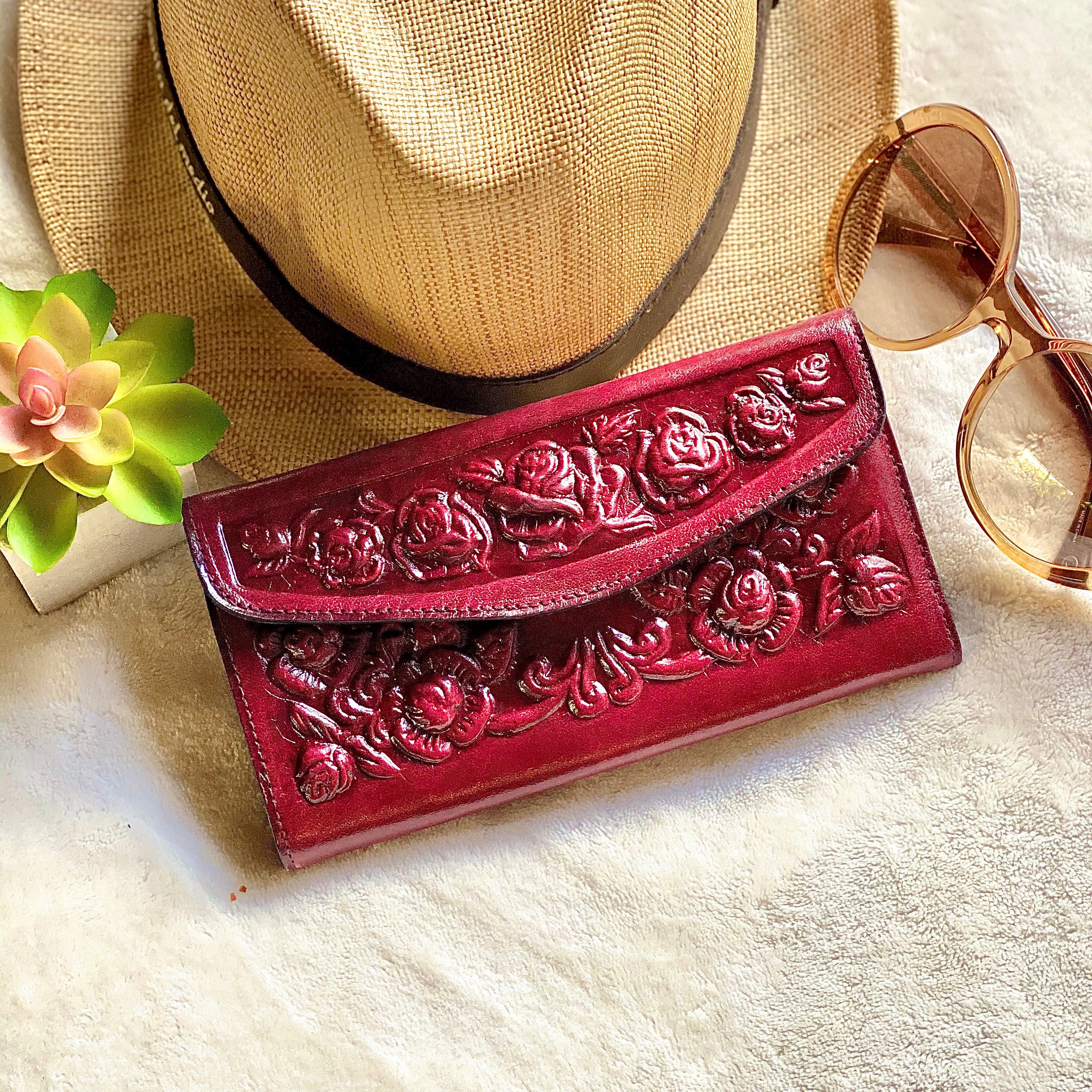 Roses leather woman wallet wallets for woman Handmade leather woman