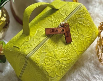Embossed Leather Makeup Bag: Personalized Cosmetic & Toiletry Bag