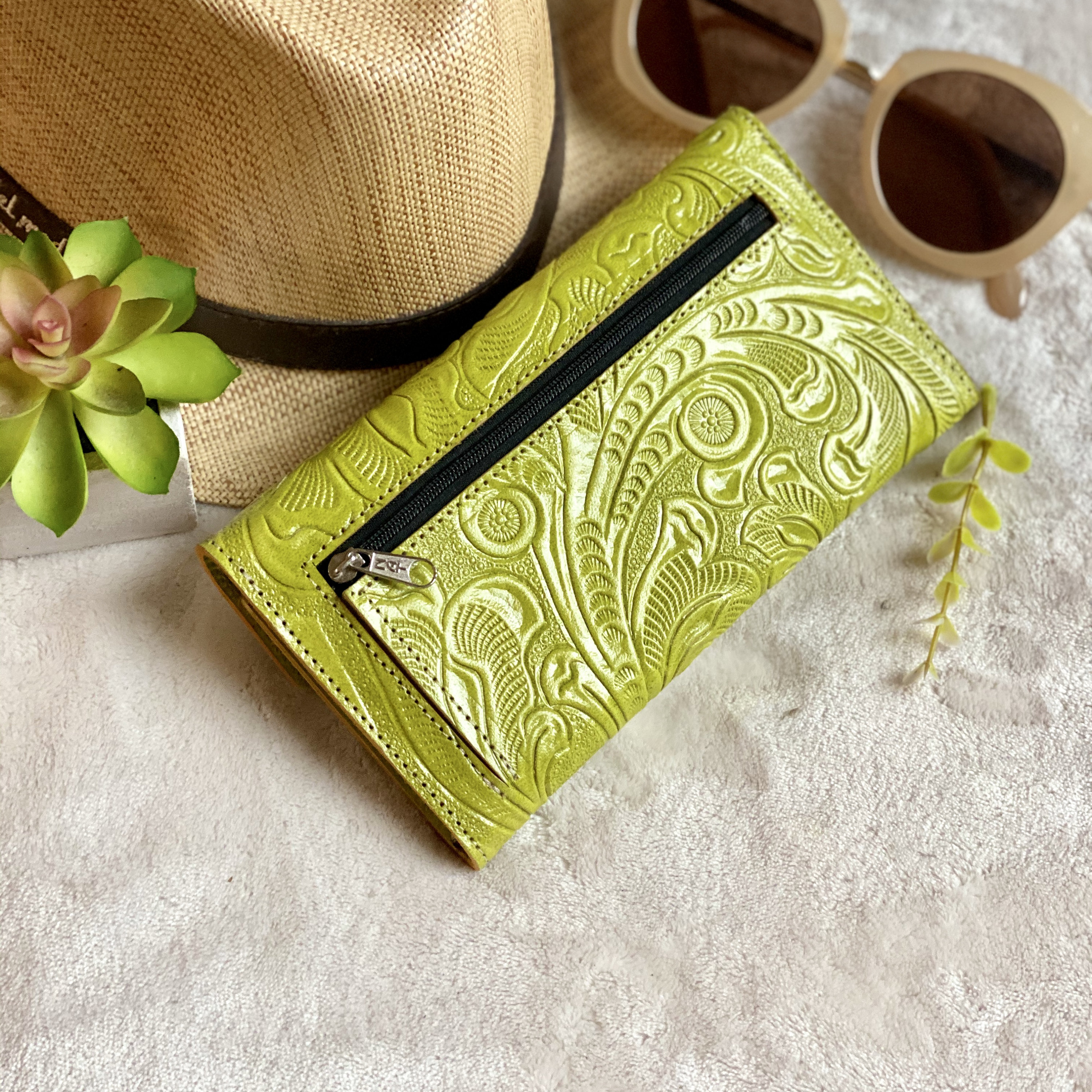 Handcrafted tooled authentic leather women's wallet leather wallet