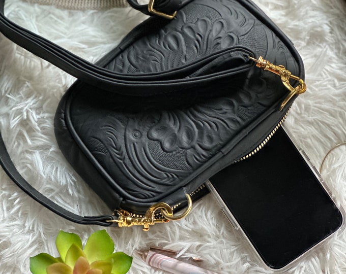 Personalized Embossed Leather Crossbody Bag • Small Handbag, Engraved, Cute, Women's Mini Purse