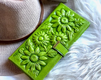 Authentic sustainable leather women's wallets • Boho wallets • Sunflowers Gifts
