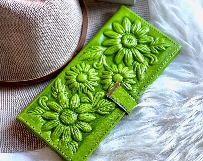 Authentic sustainable leather women's wallets • Boho wallets • Sunflowers Gifts