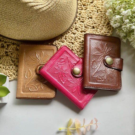 Embossed Leather Card Holder: Handmade Boho Slim Wallet