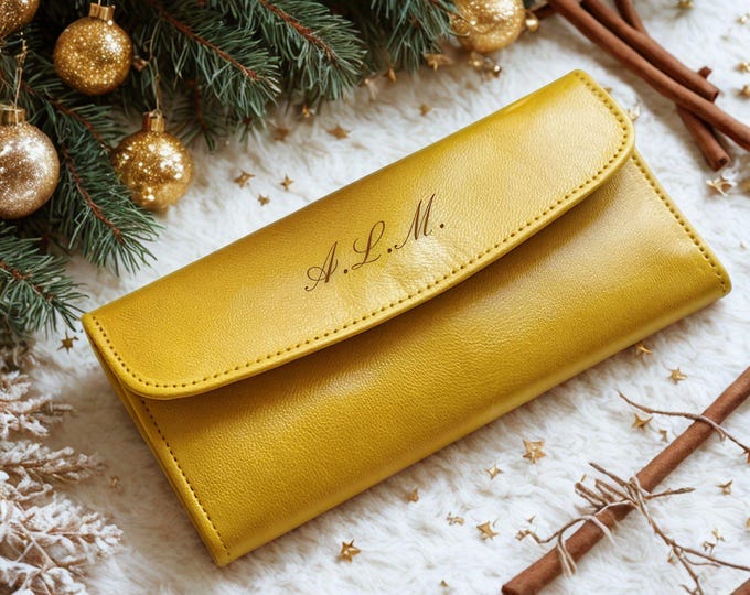 Handmade Yellow Leather Wallet for Women: Slim Clutch with Card Slots