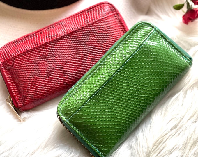 Snake Print Leather Zip Around Wallet: Personalized Women's Gift