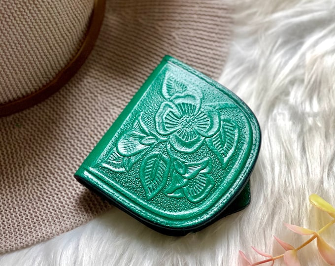 Handmade leather coin purse-change purse • floral pouch • gift for her • retro •vintage style
