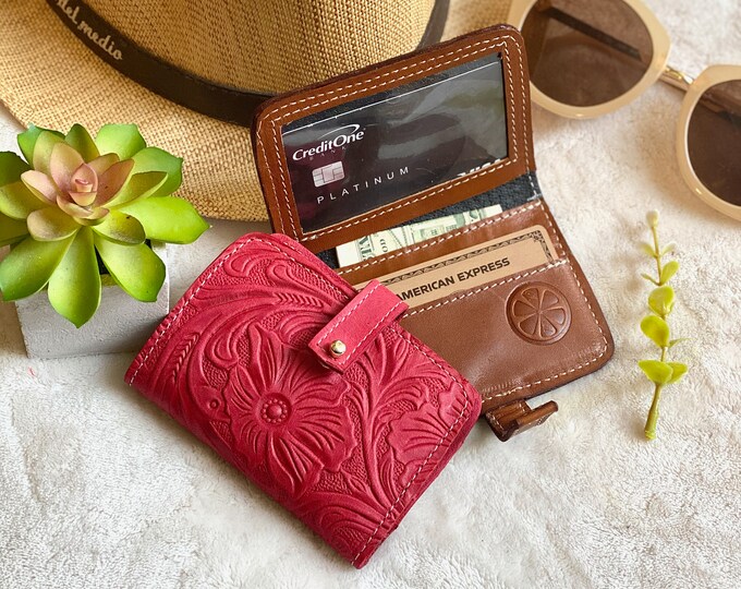 Handcrafted Small Leather Wallet • Women's Pocket Wallet with ID Holder
