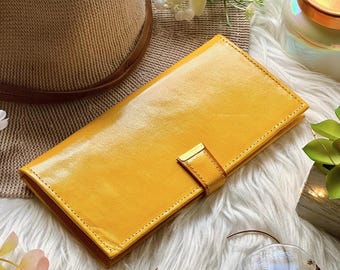 Personalized Leather Bifold Wallet, Handmade Vintage Long Clutch, Engraved Women gifts