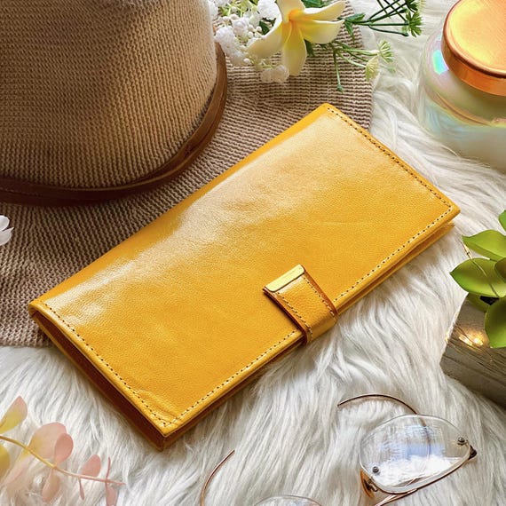 Personalized Leather Bifold Wallet, Handmade Vintage Long Clutch, Engraved Women gifts