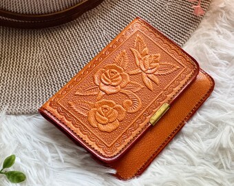 Embossed roses cute small wallet • mini wallet • minimalist women's wallet • small gifts for women • personalized wallets