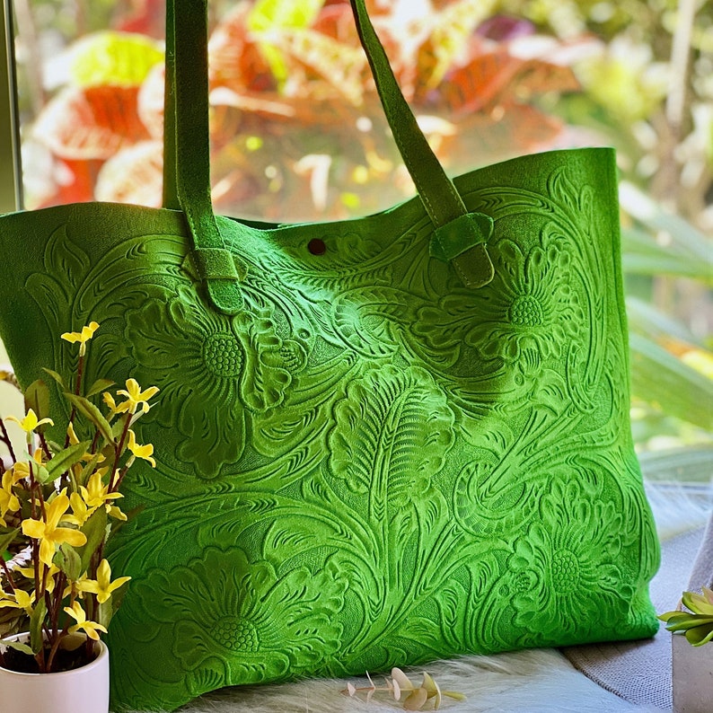 Tote bags for women Soft leather tote bag large tote bag gifts for women Green