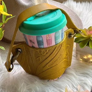 Handmade Leather Coffee Cup Sleeve: Reusable Travel Cup Holder