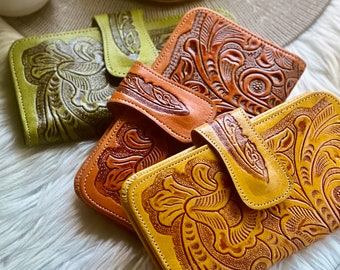Embossed Leather Wallets for Women: Artisan Sustainable Western Purse