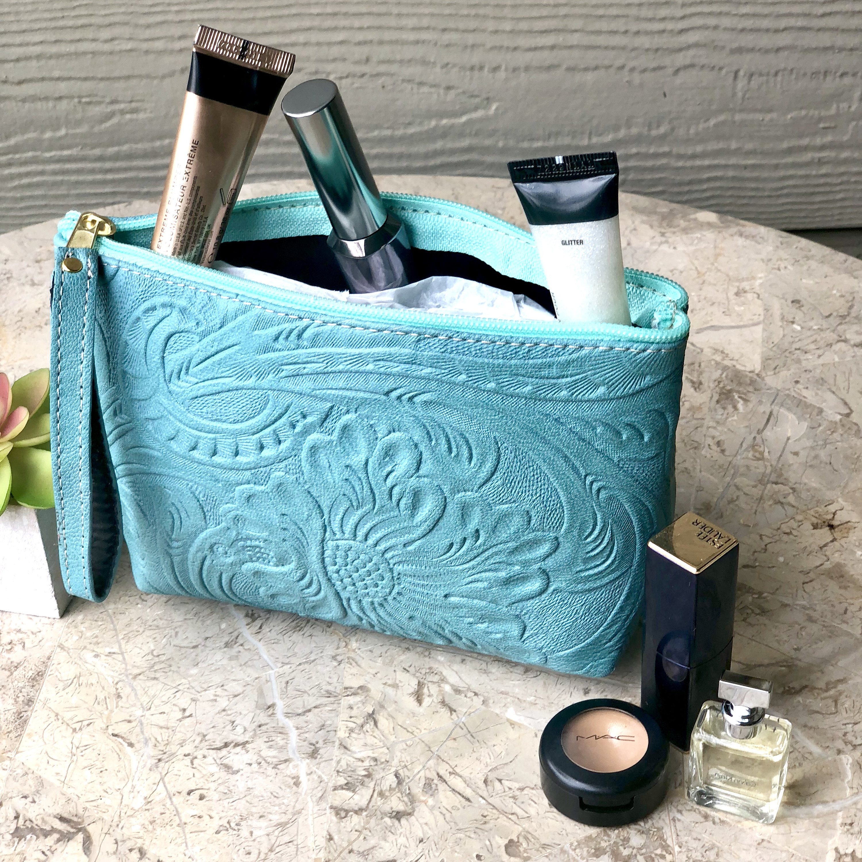 Cosmetic Bag, Make up Bag, Leather Bag, Handmade Leather Makeup Bag