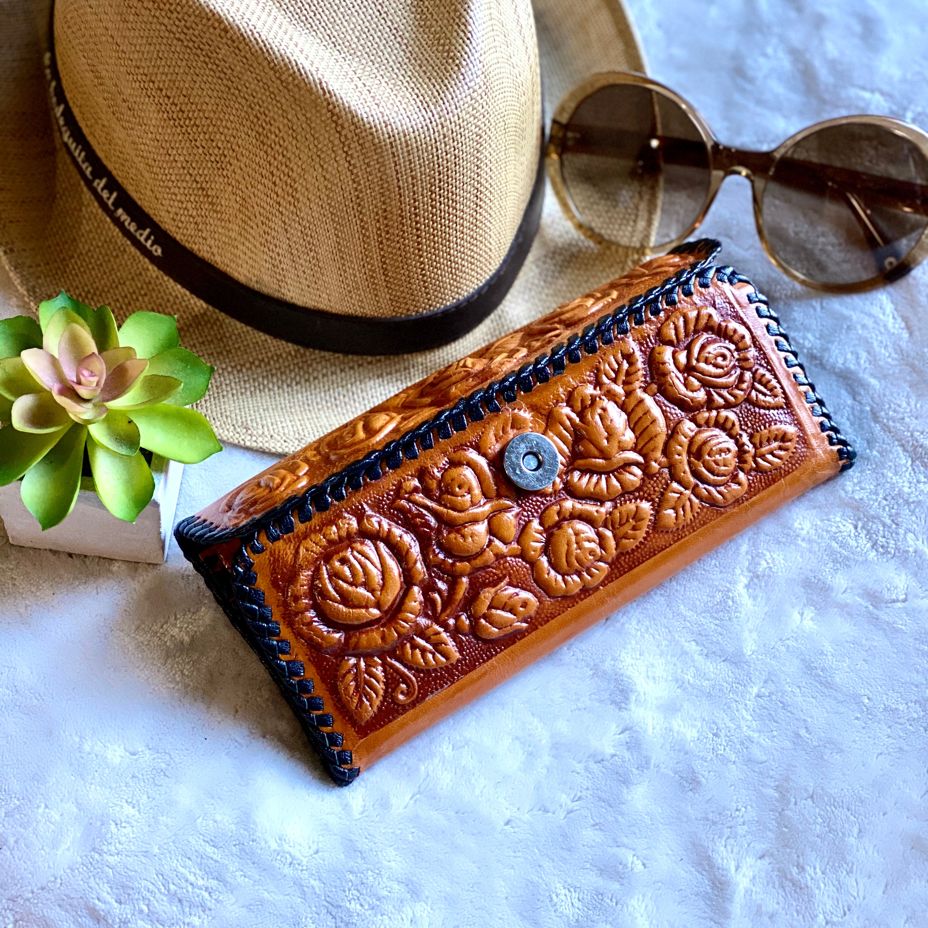 leather woman wallet Western wallet Bohemian wallet Trifold