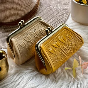 Porte-monnaie en cuir de style vintage • Porte-monnaie cadenas Kiss • Cadeau pour elle • Porte-monnaie à fermoir • Cadeau pour la fête des Mères