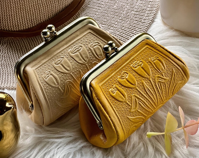 Vintage Style Leather Coin Purse • Kiss Lock Change Purse • Gift for Her • Clasp Coin Purse • Mother's Day Gift