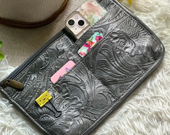 Embossed leather bag organizer insert • purse organizer insert  • flowers tote bag organizer • bag in bag • organizer insert
