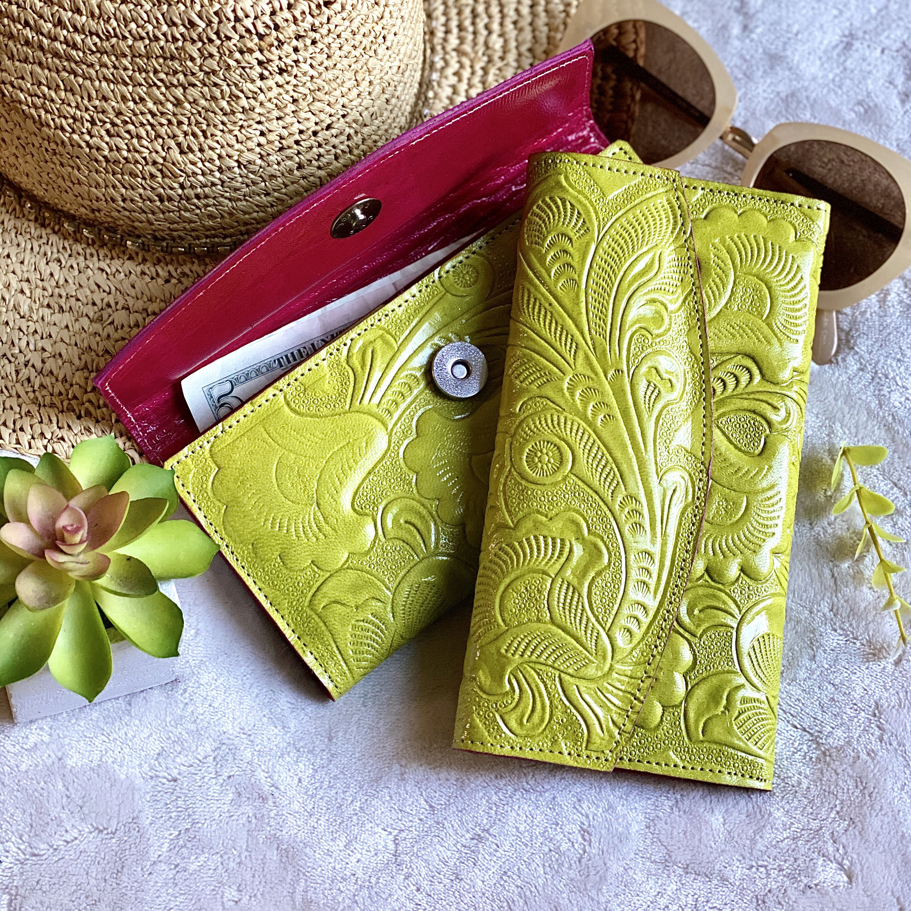 Handcrafted tooled authentic leather women's wallet leather wallet