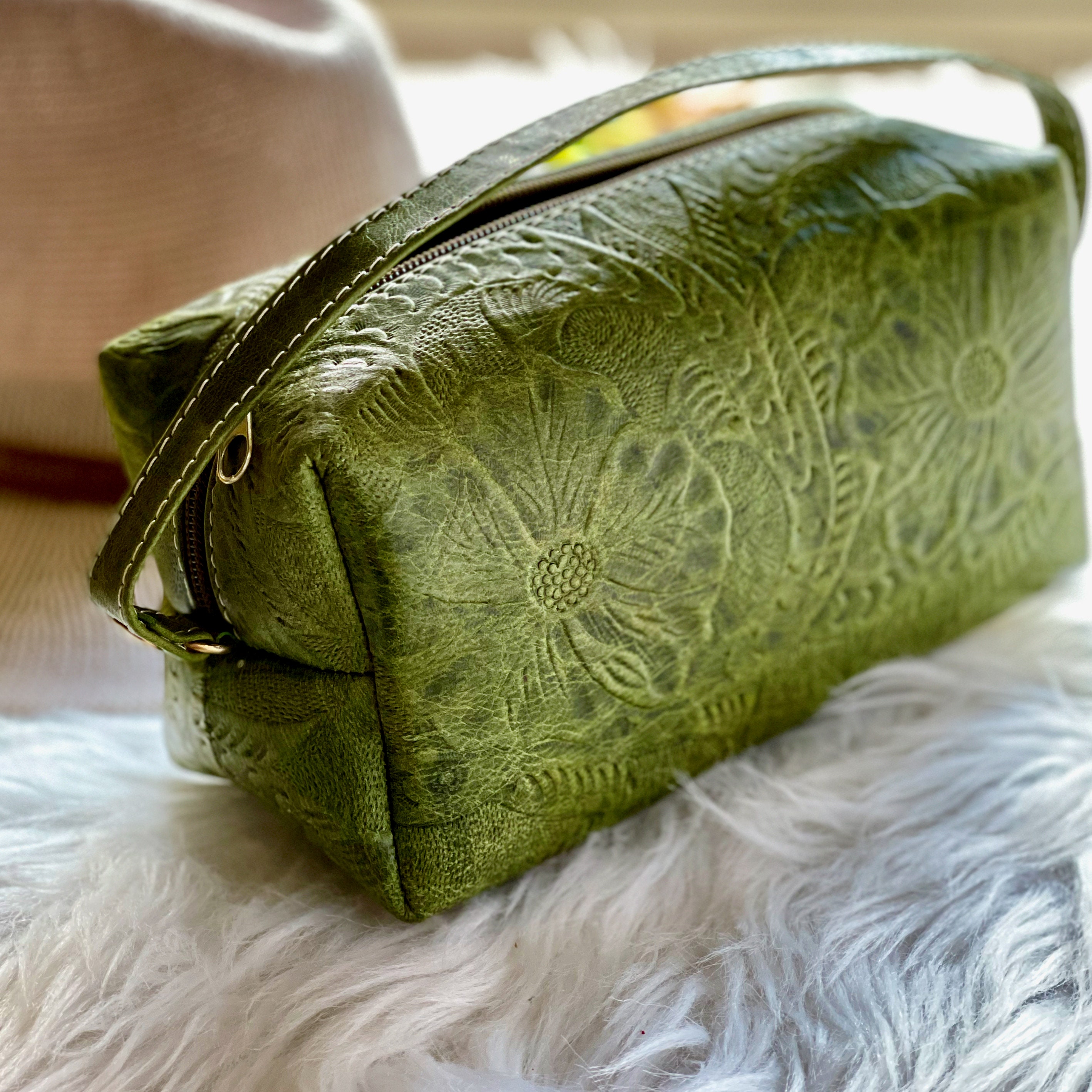 Authentic Leather embossed Makeup Bag • Cosmetic Bag • Gift for her