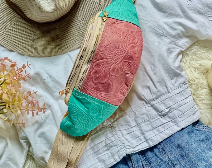Embossed Leather Sling Bag: Sustainable Boho Crossbody Fanny Pack