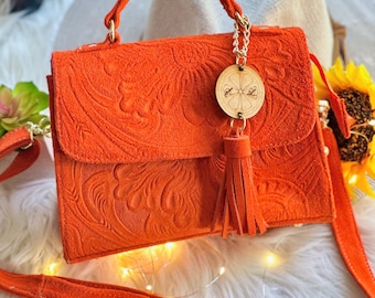 Embossed small leather bag • small leather crossbody bag • small messenger bag • personalized gifts for her