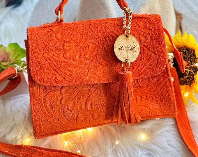 Embossed small leather bag • small leather crossbody bag • small messenger bag • personalized gifts for her