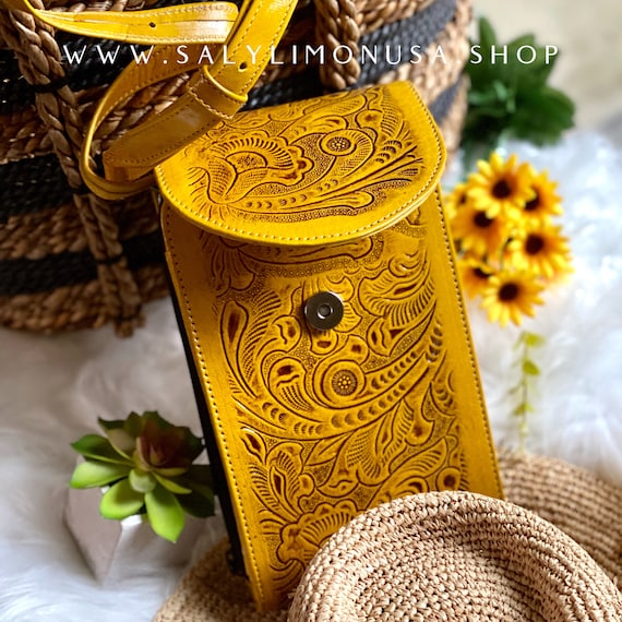 Handmade Leather Crossbody Bag: Tooled Boho Bag