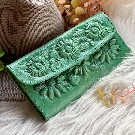 Sunflower Leather Wallet for Women: Personalized Women's Bohemian Pouch