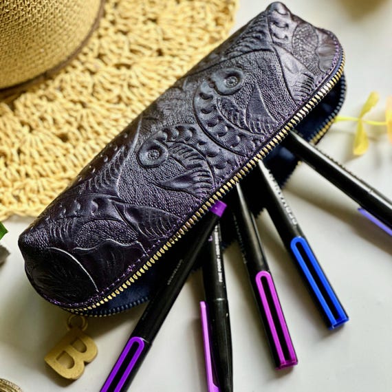 Leather Embossed Personalized Pencil Cases • Fun colorful Pencil pouches