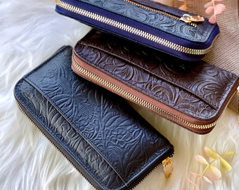 Zipper leather women's wallets • gifts for her • zippered wallet • Birthday gifts