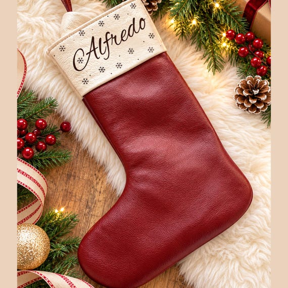 Personalized Leather Christmas Stocking: Handmade Embossed Decor