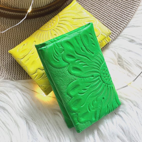 Handmade Embossed Leather Card Holder: Small Women's Wallet, Sustainable Leather