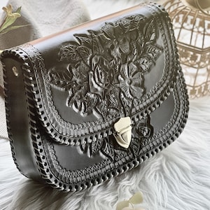 Tooled saddle bag •  Leather HandBag • Bohemian Bags • Western small bags • vintage style leather purse • gift for her