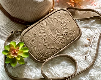 Personalized Embossed Leather Crossbody Bag: Handmade Mini Purse