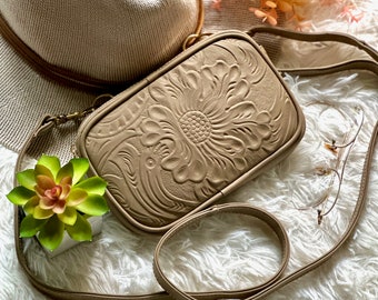 Personalized Embossed Leather Crossbody Bag • Small Handbag, Engraved, Cute, Women's Mini Purse