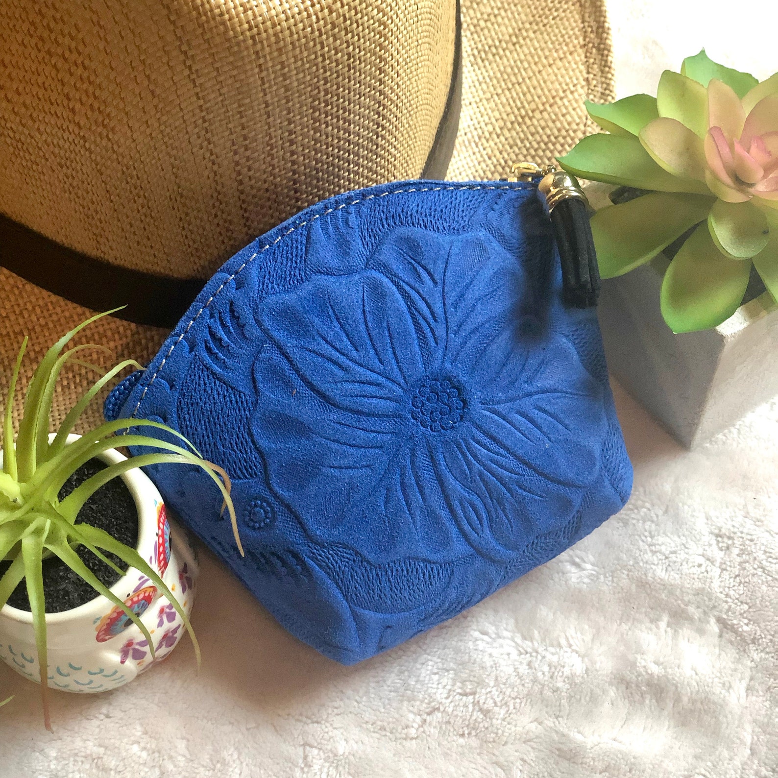Floral Leather Cosmetic Bag Small Makeup Pouch Small Etsy