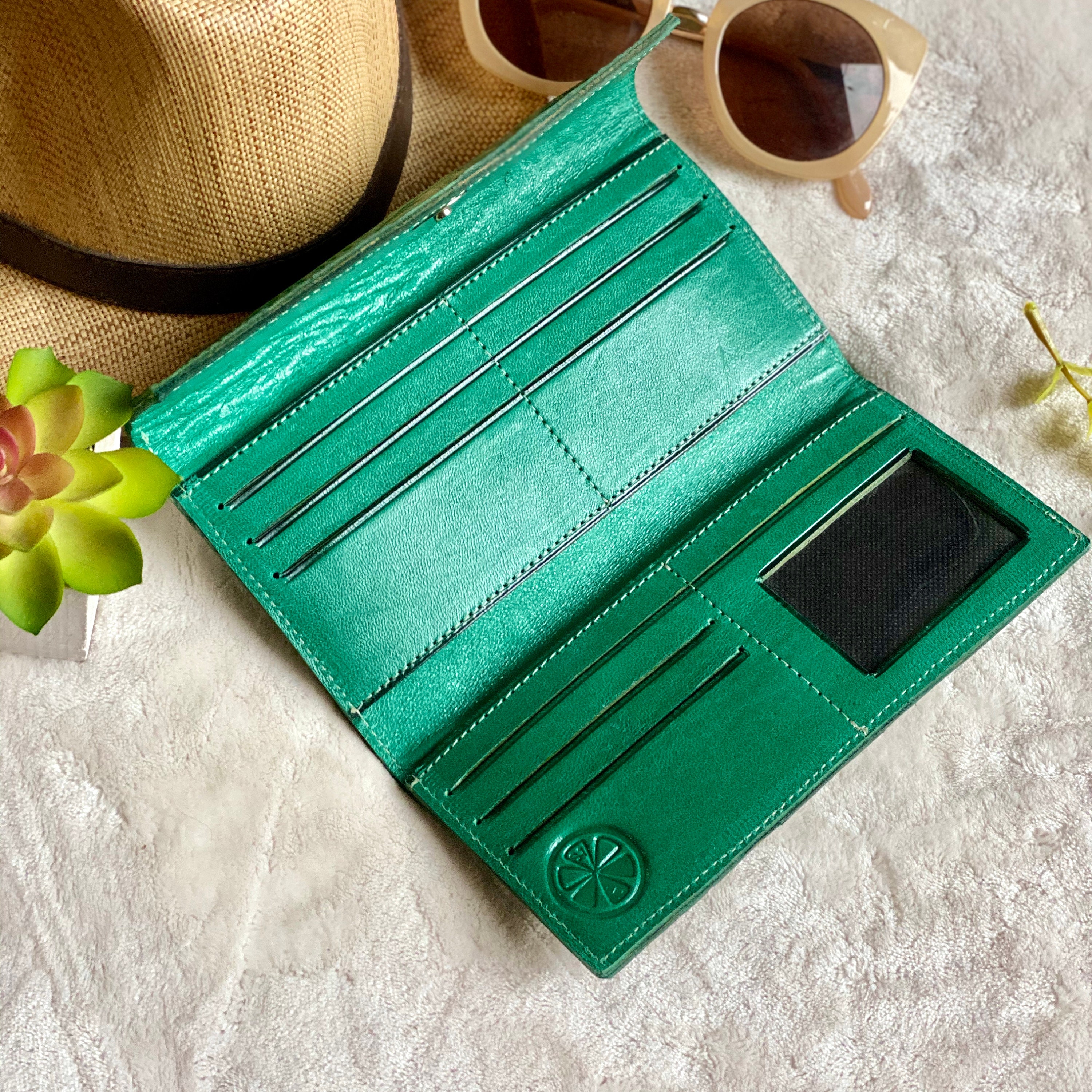 Handmade Green leather women's wallet card woman wallet Etsy
