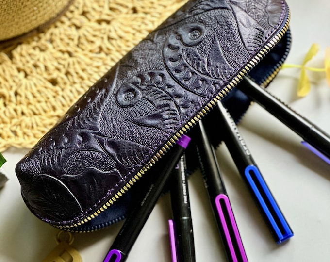 Leather Pencil Case • Personalized Zipper Pouch • Handmade Travel Makeup Bag • Bridesmaid Gift • Teacher or Grad Gift for Her