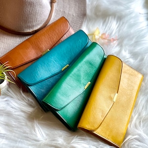 Cartera fina de piel para mujer • Regalo personalizado • Cartera para tarjetas de crédito • Cartera sostenible hecha a mano