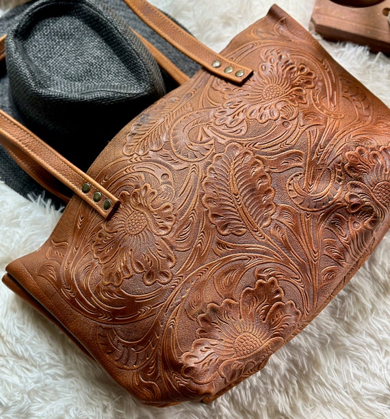 Buttery Soft Leather Tote Bag Floral Large Tote Bag Gifts for Women Tote Bags for Women Etsy