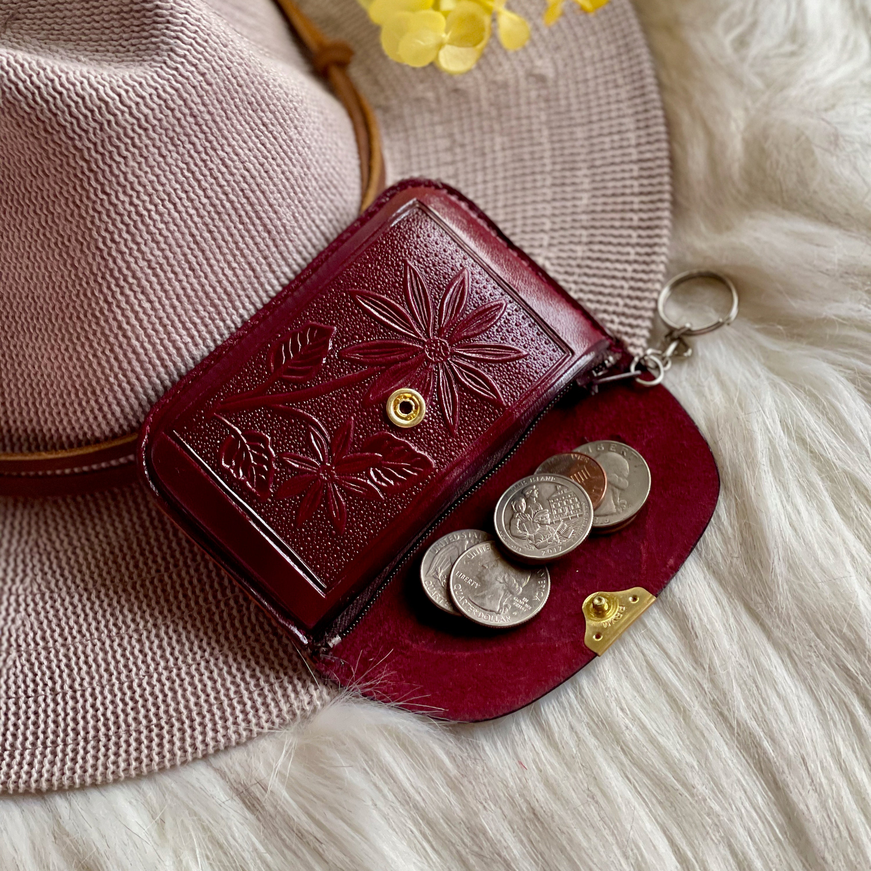 Soft leather key ring coin purse • Key pouch • Key ring wallet
