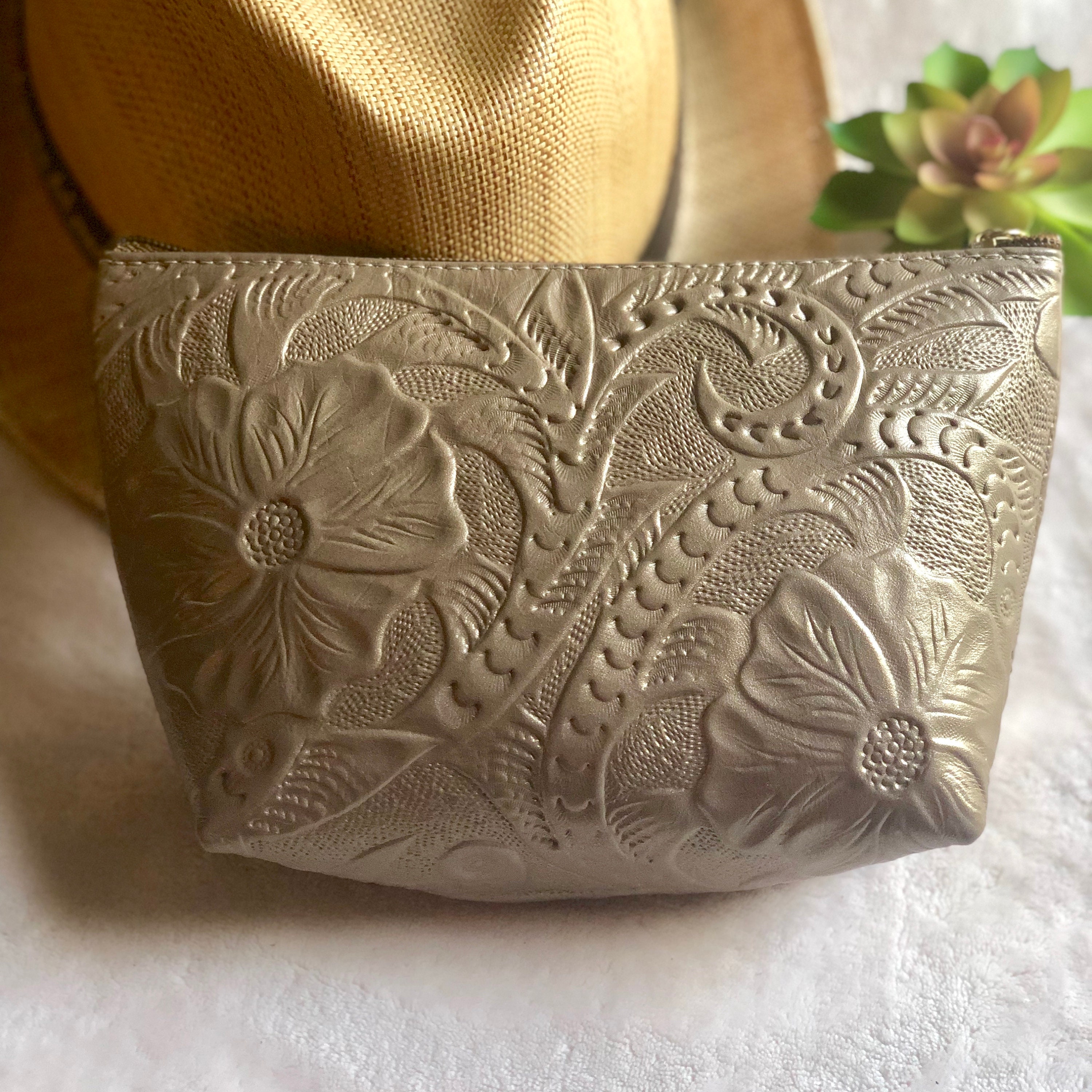Leather Tooled Makeup Bag*Handmade Cosmetic Bag*Birthday Present*Gift